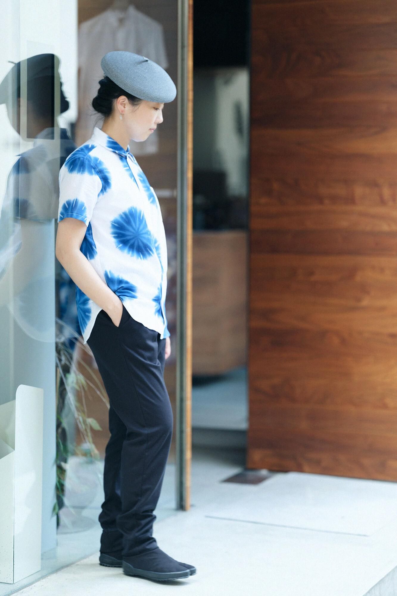 有松鳴海絞 伊勢木綿 半袖シャツ／張正謹製 麻の葉（あさのは