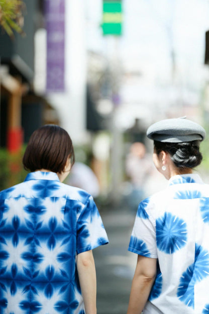 有松鳴海絞 伊勢木綿 半袖シャツ／張正謹製 麻の葉（あさのは